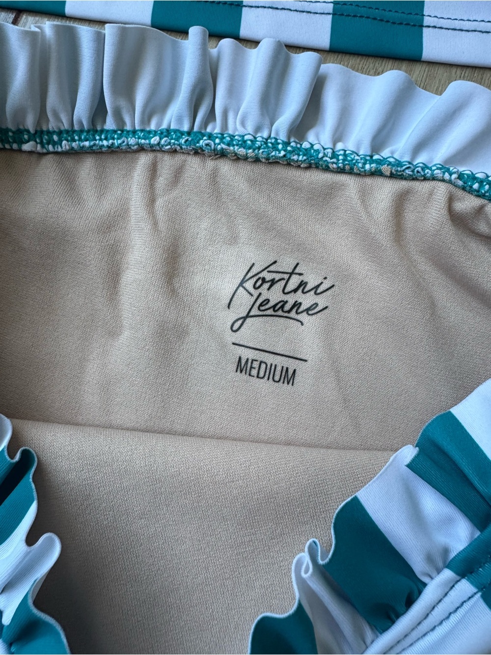 Kortni Jeane Teal and White Striped Girls' Two-Piece Swim Set - Picture 3 of 7